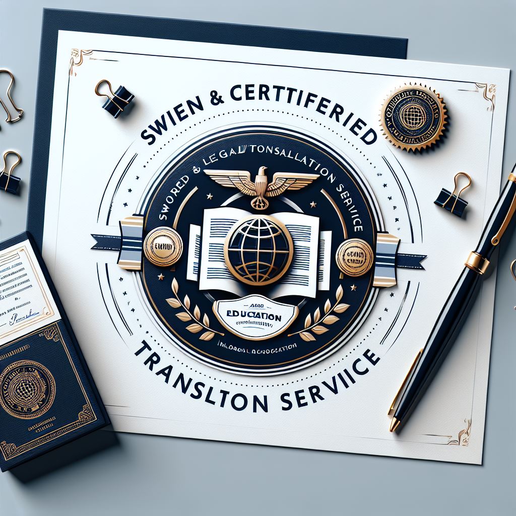 A professional and trustworthy promotional image for a sworn and legal translation service branded AUFIN